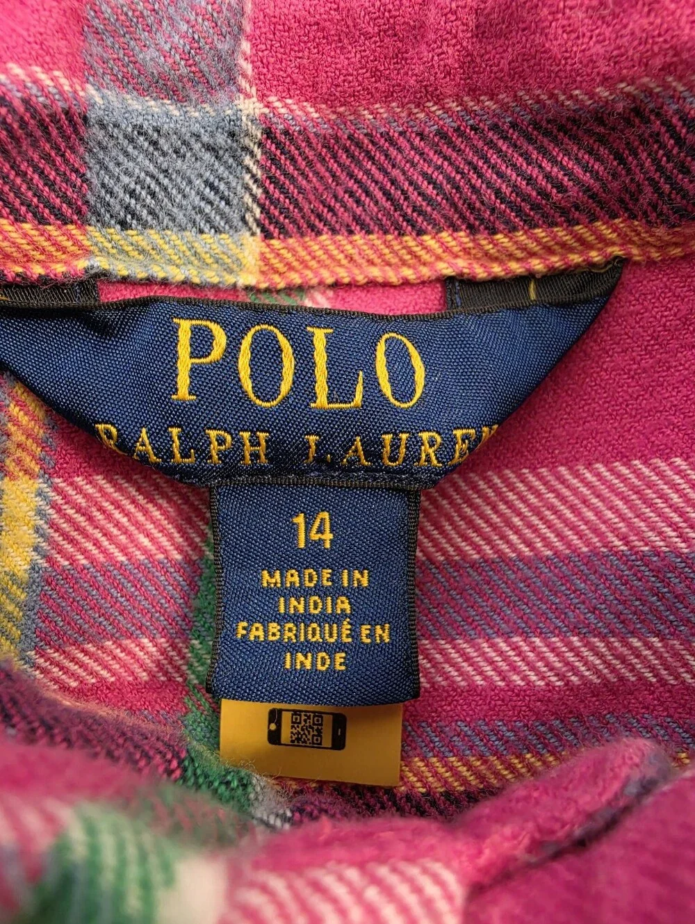 Polo Ralph Lauren Girl's Pink Plaid Button-Down Shirt Dress Size 14